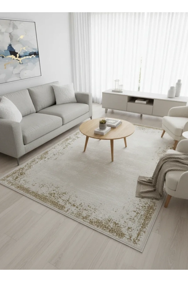 Stil 02391G Gold Halı 200x290 | Altın Çerçeveli Eskitme Vintage Halı