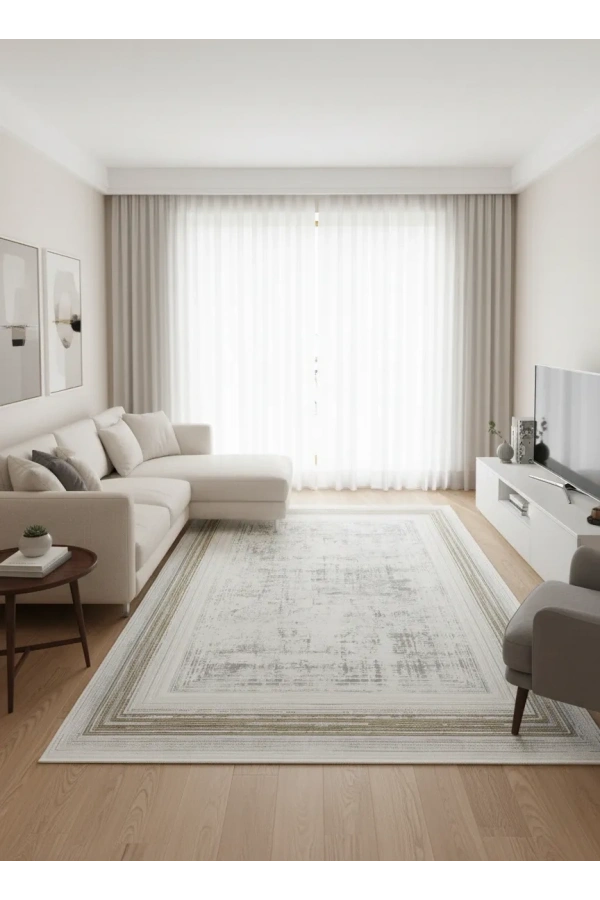 Stil 02154G Gold Halı 200x290 | Vintage Altın Bordürlü Eskitme Desenli Halı