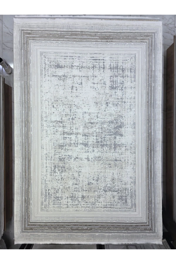 Stil 02154F Vizon Halı 200x290 | Vintage Çerçeveli Eskitme Desenli Halı
