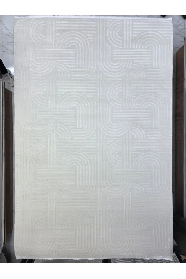 Stil 08374L Krem Halı 200x290 | Kavisli Labirent Desenli Modern Halı