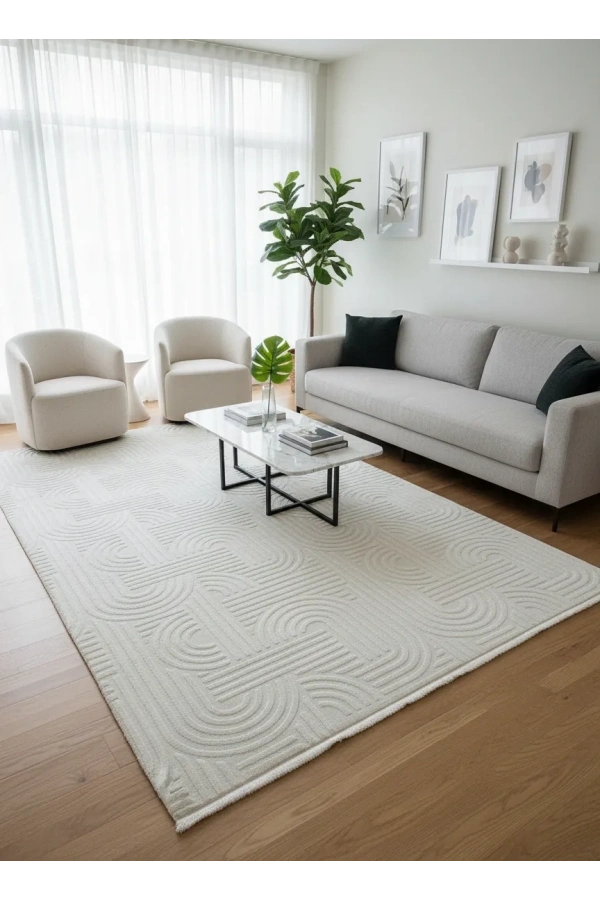 Stil 08374L Krem Halı 200x290 | Kavisli Labirent Desenli Modern Halı