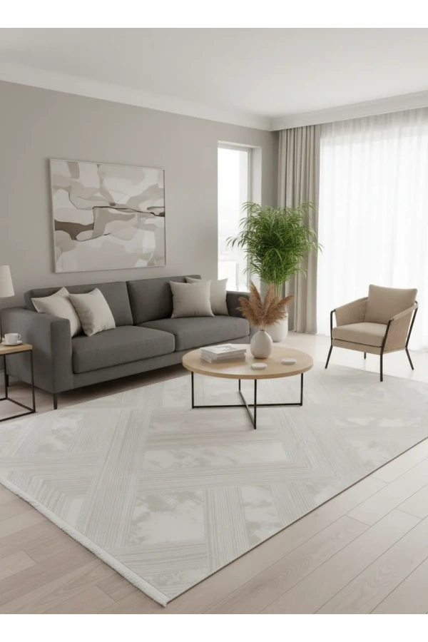 Veseo Armoni 40024A Krem Halı 200x290 | Çapraz Eskitme Desenli Halı