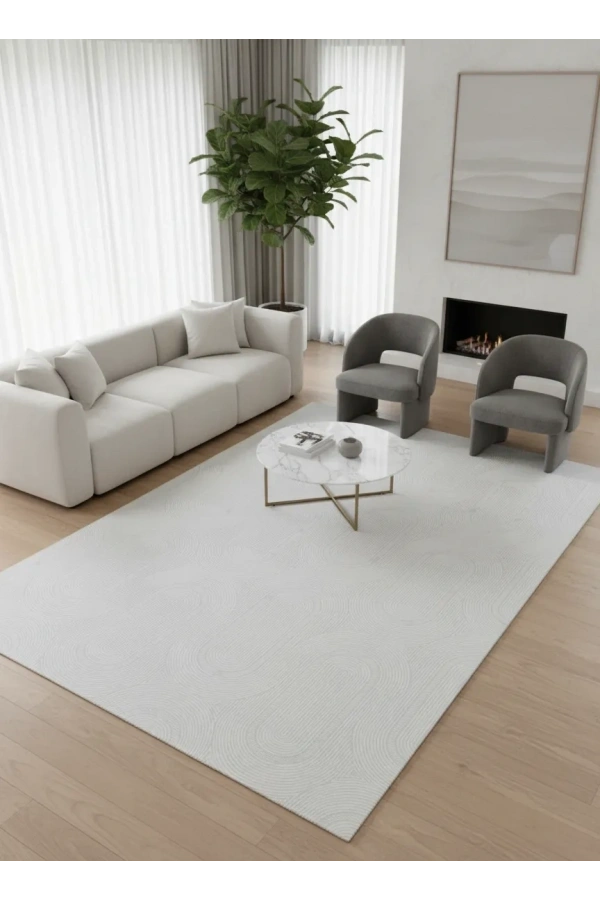 Veseo 40194A Krem Halı 200x290 | Oval Kavisli Modern Halı