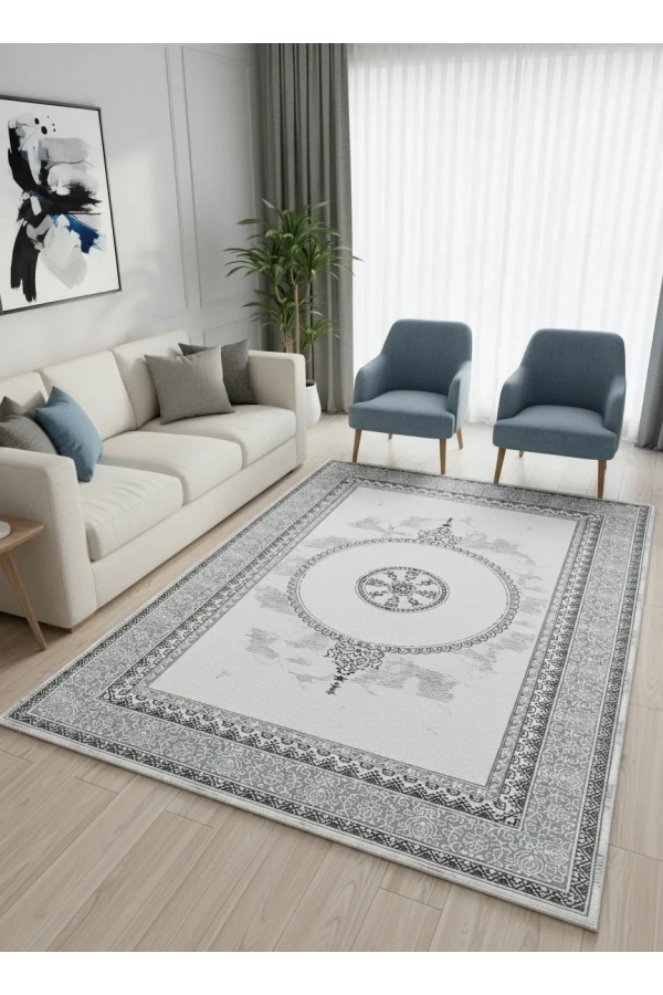 Kevser Kilyas NU1161 Antrasit Klasik Madalyonlu Halı 200x290