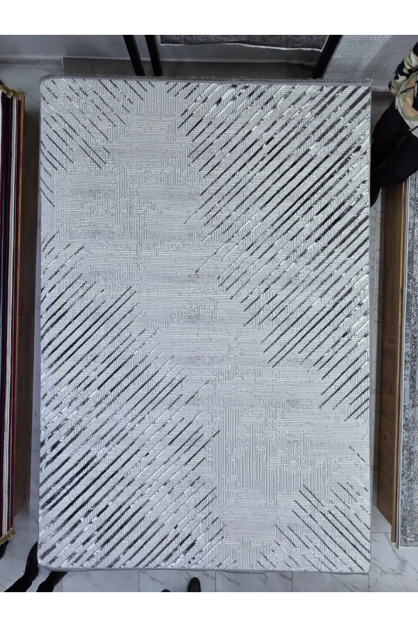 Kevser Kilyas NU1152 Antrasit Geometrik Çapraz Desenli Halı 200x290