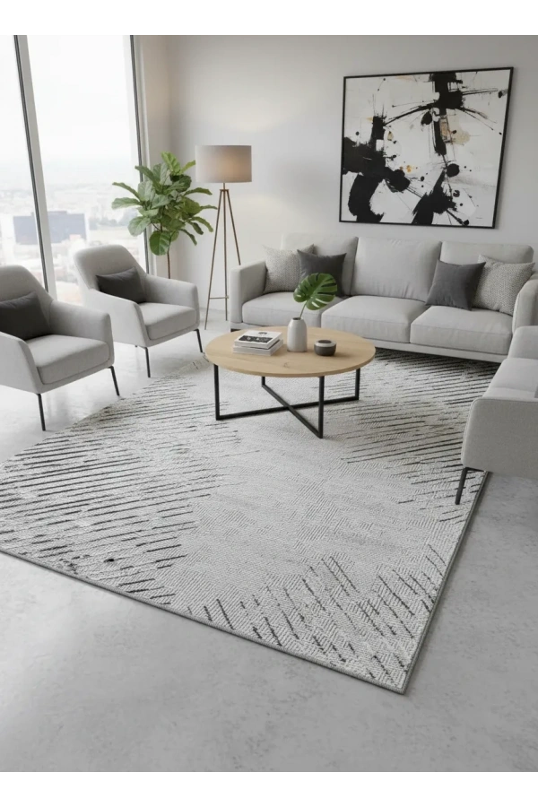 Kevser Kilyas NU1152 Antrasit Geometrik Çapraz Desenli Halı 200x290