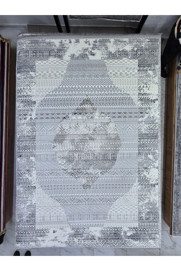 Kevser Kilyas NU1149 Antrasit Vintage Yatay Çizgili Halı 200x290