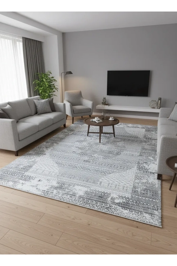 Kevser Kilyas NU1149 Antrasit Vintage Yatay Çizgili Halı 200x290