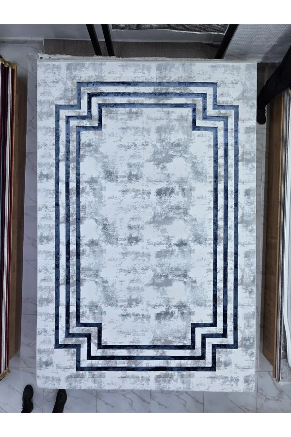 Çapan Armoni H5598B Lacivert Beyaz Bordürlü Halı 200x290