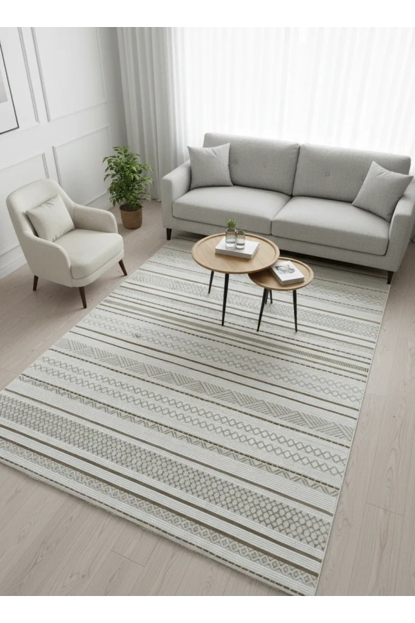 Asar Yün Moda H7031 Gold Şerit Çizgili Bohem Halı 200x290