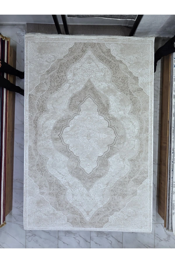 Asar Yün Moda H6847 Bej Madalyonlu Klasik Halı 200x290