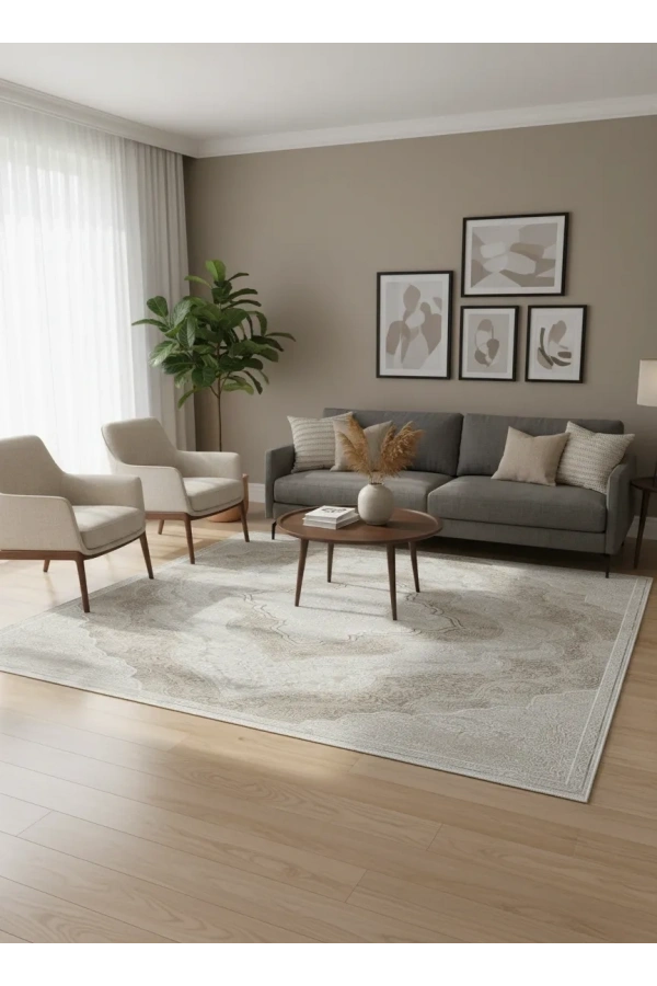 Asar Yün Moda H6847 Bej Madalyonlu Klasik Halı 200x290