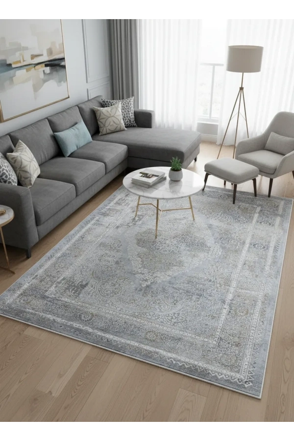 Asar Yün Moda H4886 Mavi Klasik Madalyonlu Halı 200x290