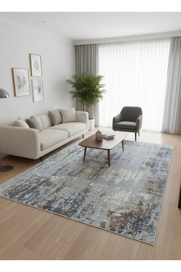 Asar Yün Moda H4873 Mavi Soyut Desenli Modern Halı 200x290