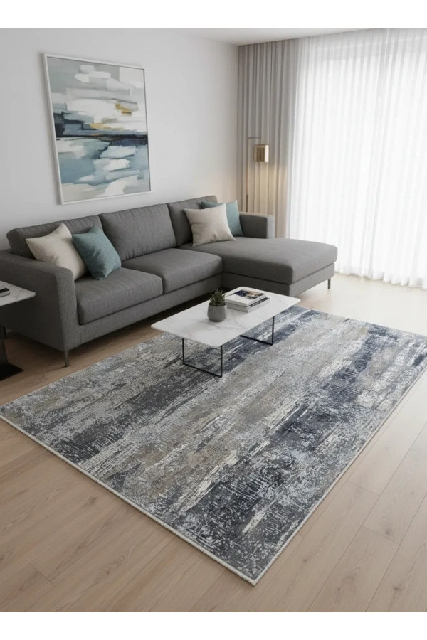 Asar Yün Moda H4872 Mavi Vintage Desenli Halı 200x290