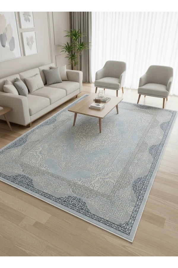 Asar Yün Moda H4864 Mavi Bordürlü Klasik Halı 200x290