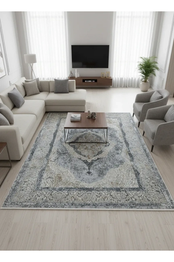 Asar Yün Moda H4861 Mavi Klasik Madalyonlu Halı 200x290