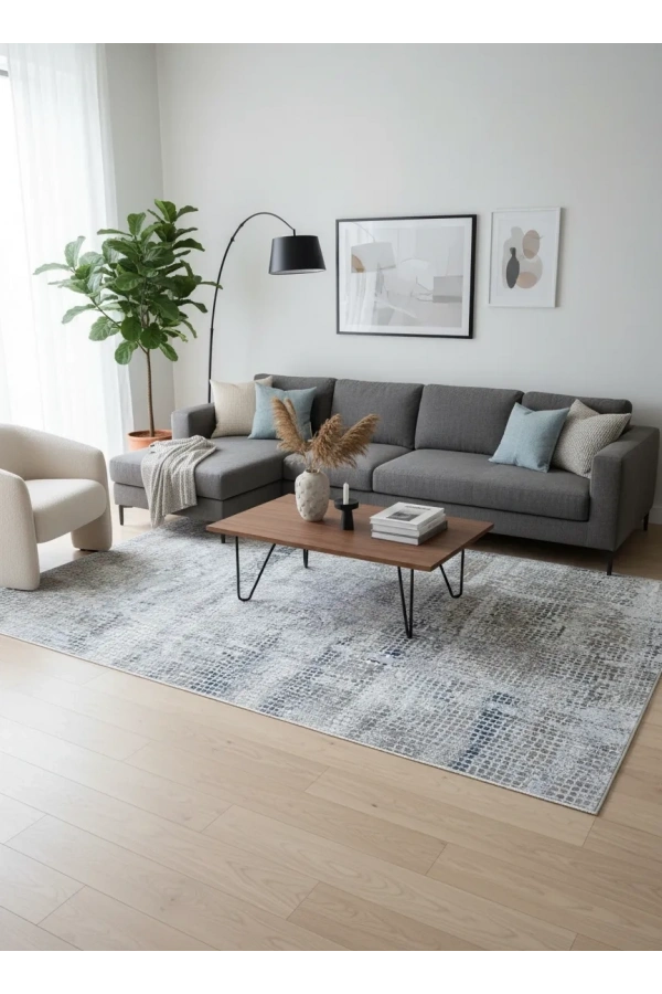 Asar Yün Moda H4852 Mavi Karma Dokulu Halı 200x290