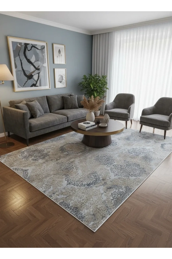 Asar Yün Moda H4850 Mavi Modern Damask Desenli Halı 200x290