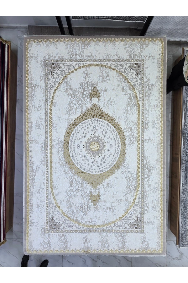 Çapan Armoni H7280A Açık Bej Gold Madalyonlu Lüks Halı 200x290