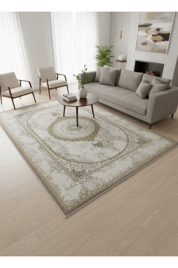 Çapan Armoni H7280A Açık Bej Gold Madalyonlu Lüks Halı 200x290