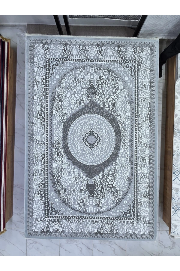 Çapan Armoni H7280A Gri Klasik Madalyonlu Halı 200x290