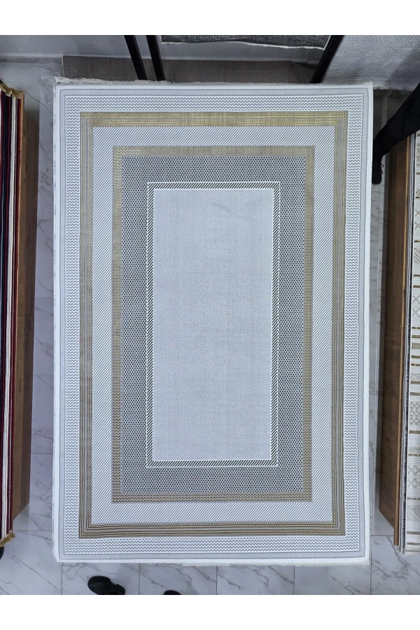 Çapan Armoni H6812A Gri Gold Bordürlü Lüks Halı 200x290