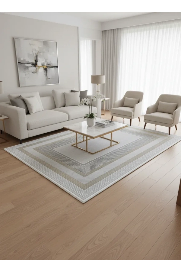 Çapan Armoni H6812A Gri Gold Bordürlü Lüks Halı 200x290