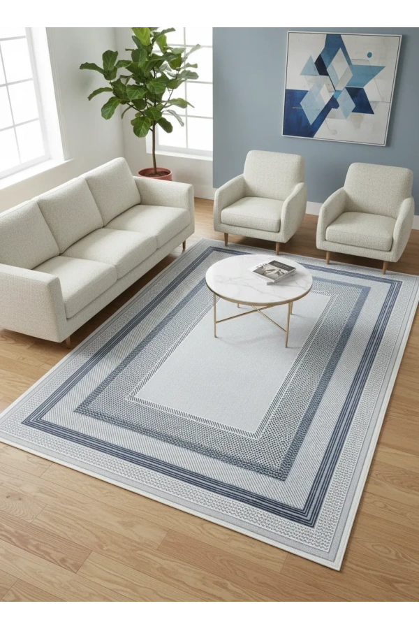 Çapan Armoni H6812A Gri Lacivert Bordürlü Halı 200x290