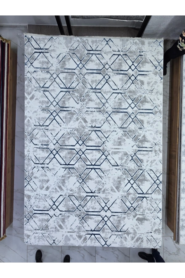 Çapan Armoni H5687B Lacivert Beyaz Geometrik Desenli Halı 200x290