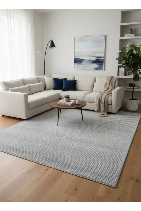 Apex Safran 8122SA Gri Kareli Dokulu Modern Halı 200x290