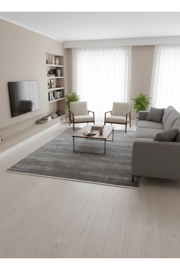 Apex Truva 6611TR Antrasit Düz Çizgili Modern Halı 200x290