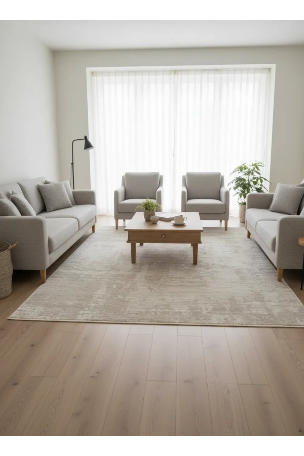 Apex Monoluxe 4072 Bej Yatay Çizgili Lüks Halı 200x290