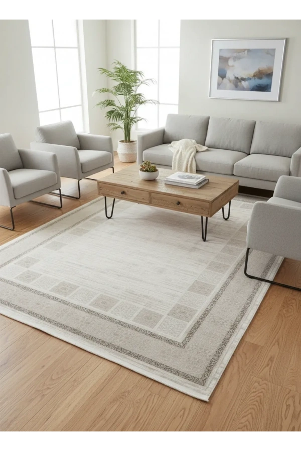 Apex Marea 8821MA Vizon Kare Bordürlü Modern Halı 200x290