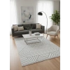 Excellence Level EN140P Gri Geometrik Çerçeveli Salon Halısı 150x220 - Modern Saçaklı
