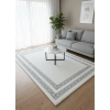 Çapan Armoni H6477A Beyaz Gri Zincir Çerçeveli Sade Salon Halısı 160x230 — Minimal Saçaklı