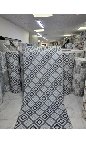 Sarar Klasik Eşkenar Dörtgen Siyah Gri-Siyah Jel Taban Kaymaz Halı