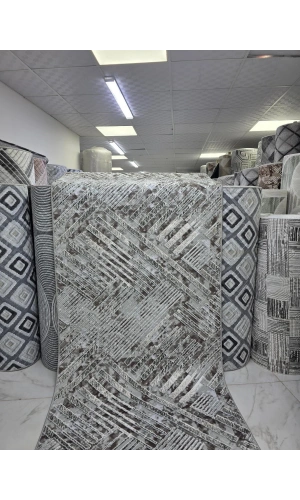 Sarar Klasik Karma Çizgi Geometrik Vizon-Gri Jel Taban Kaymaz Halı