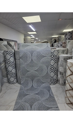 Sarar Klasik Daire Çember Gri Jel Taban Kaymaz Halı