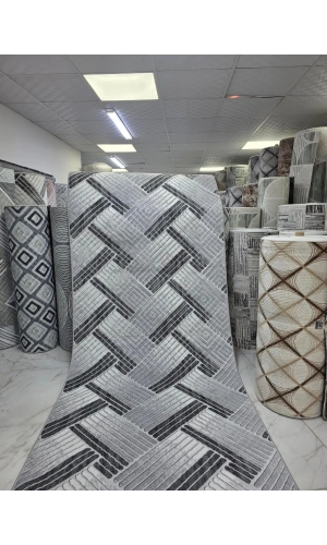 Sarar Klasik Balıksırtı Çizgi Gri Jel Taban Kaymaz Halı