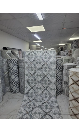 Sarar Klasik Eşkenar Dörtgen Gri-Mavi Jel Taban Kaymaz Halı