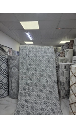 Sarar Klasik Geometrik 3D Küp Gri Jel Taban Kaymaz Halı