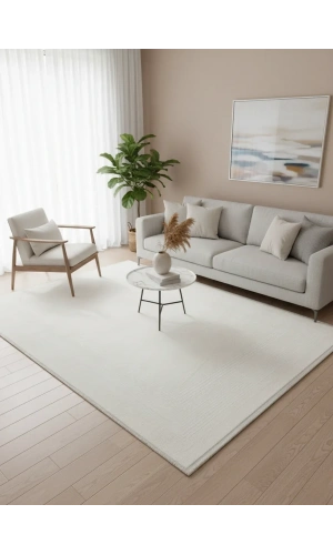 Odak Narin P7344 Beyaz Halı 200x280 | Sade Düz Bordürlü Minimalist Halı