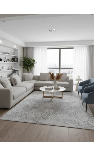 Odak İnci H6604A Gri-Krem Halı 200x280 | Klasik Bordürlü Çerçeveli Halı