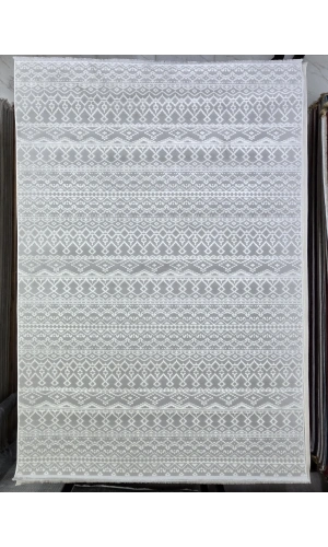 Voga Prestij P7401 Gri-Beyaz Halı 200x280 | Etnik Şeritli Bohem Halı