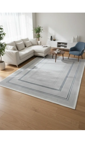 Odak Narin P2337A Gri-Mavi Flash Halı 200x280 | Bordürlü Çerçeveli Modern Halı