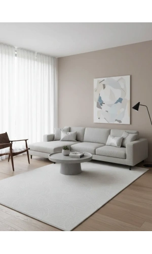 Gümüşsu 1233A Krem Halı 200x280 | Oval Daire Organik Desenli Modern Halı