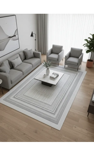 Odak İnci H6565A Beyaz Halı 200x280 | Bordürlü Çerçeve Desenli Klasik Halı