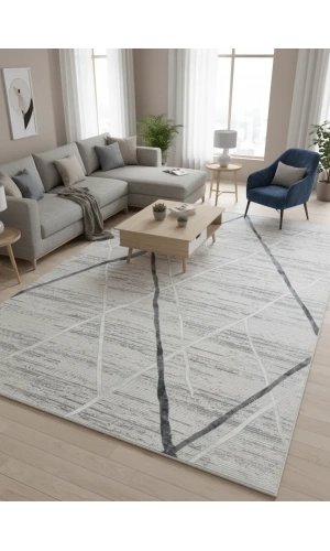 Odak İnci H7396 Açık Mavi-Beyaz Halı 200x280 | Büyük Baklava Desenli Halı