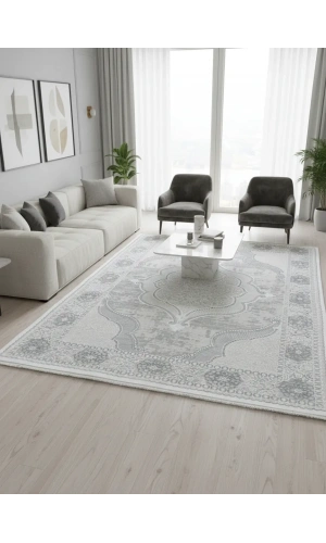 Odak İnci H6296A Beyaz Halı 200x280 | Osmanlı Madalyon Klasik Halı